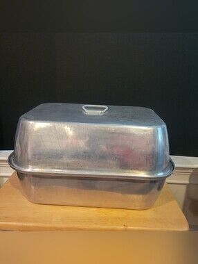 Vintage 2-Pc. Unbranded Large 17" x 12" Aluminum Roaster Pan Turkey Size